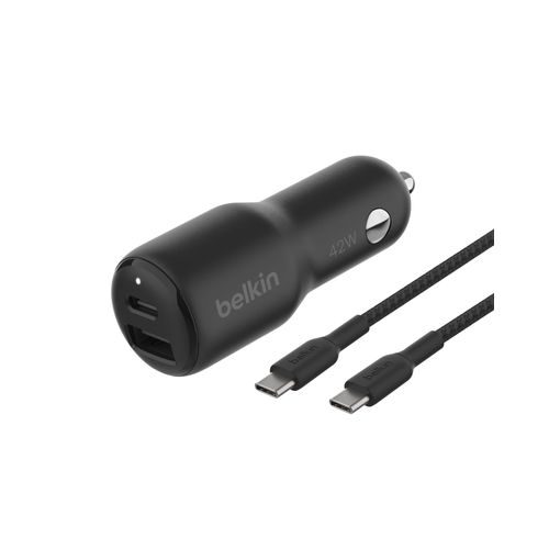 Belkin BoostCharge 42-Watt Dual Port Fast Car Charger w/30W USB-C & 12W USB-A Ports, USB-C to C Cable Included for iPhone 16, 16 Pro, Galaxy S25, S24, Pixel 9 & 8, Nintendo Switch 2 & More - Black