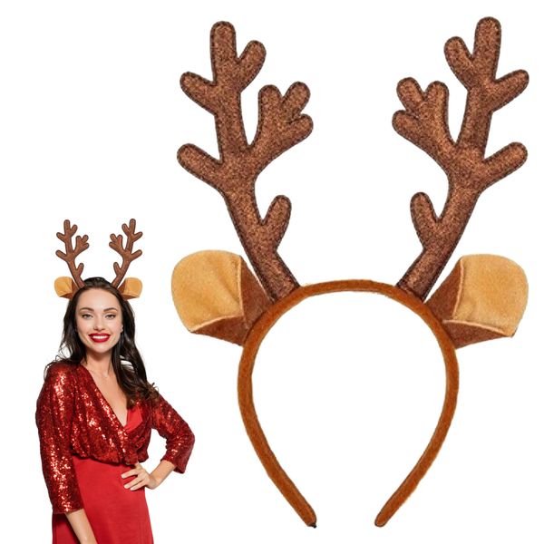 Lizzy 1 x Children Adult Fancy dress Costume Accessories Christmas Headband One Size Hair Accessory for Xmas Parties Elves Party Hats for Christmas Favours (Glitter Reindeer Antlers)