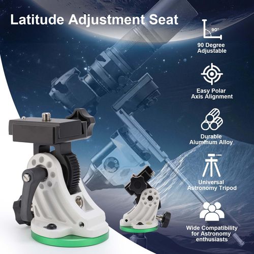 Telescope Mount, Latitude Adjustment Seat Aluminum Alloy Equatorial Wedge Instrument Latitude Base for Astronomy Telescope Accessory, 90° Adjustable Universal Tripod for Telescope with 3/8" Thread
