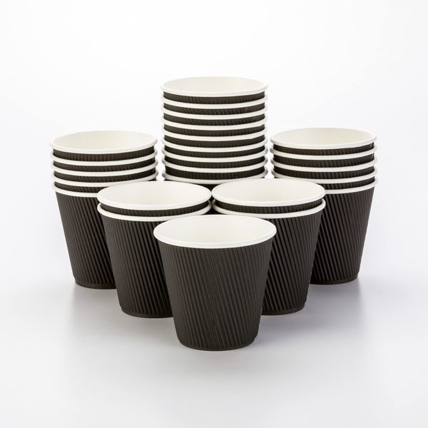 Restaurantware 8 Ounce Disposable Coffee Cups 25 Double Wall Hot Cups For Coffee - Lids Sold Separately Rippled Wall Black Paper Insulated Coffee Cups For Coffee Hot Chocolate Tea And More