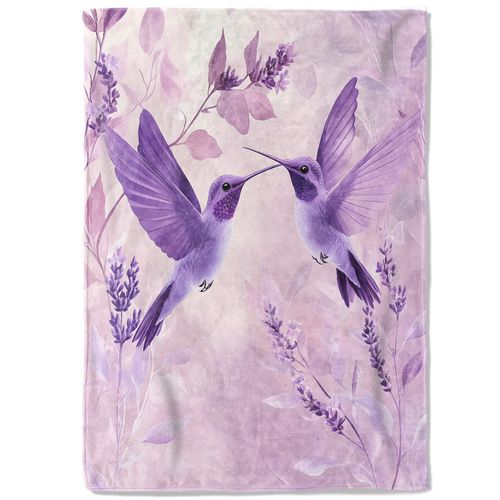 coedoaes Purple Hummingbird Fleece Blanket - 60x80in Cute Bird and Lavender Floral Throw Blankets,Soft Cozy Lightweight, Ideal for Living Room Home Rustic Decor and Kids Women Girls Spring Gifts