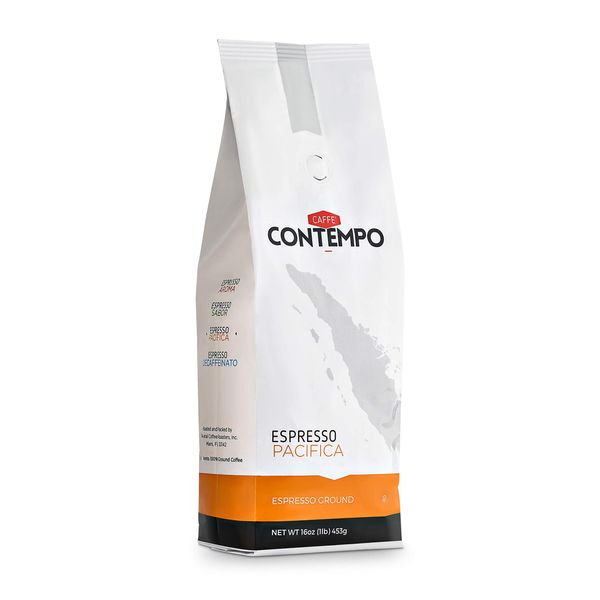 CAFFÉ CONTEMPO Ground Espresso, Pacifica Blend, 1 LB Fine Grind, Dark Roast, Freshly Roasted, Great for Moka Pot Coffee