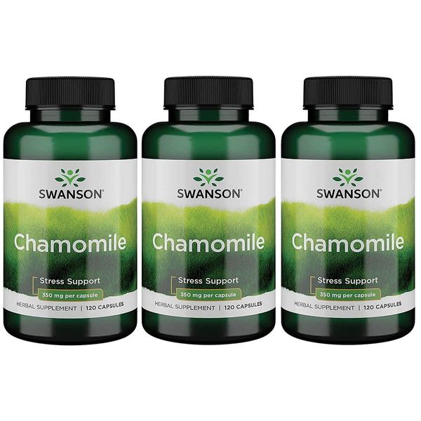 Swanson Chamomile -Made with German Chamomile Flower -Herbal Supplement for Body and Mind -(120 Capsules, 350mg Each) 3 Pack