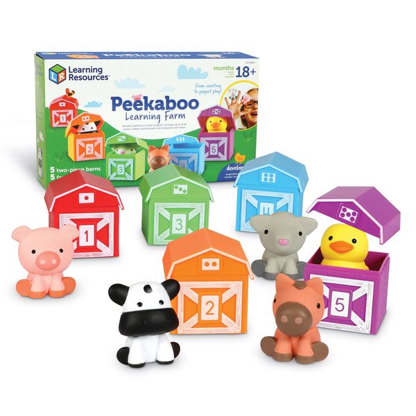 Learning Resources Peekaboo Learning Farm - 10 Pieces, Ages 18+ Months Toddler Learning Toys, Counting and Sorting Toys, Farm Animals Toys