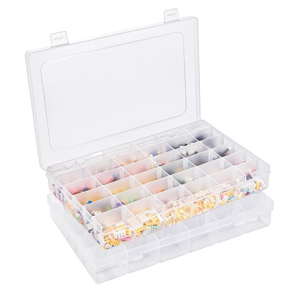 Benbilry 2 Pack 36 Grids Clear Storage Containers Plastic Organizer Box Craft Storage Boxes with Adjustable Dividers for Beads Organizer Art DIY Fishing Tackles Jewelry Crafts