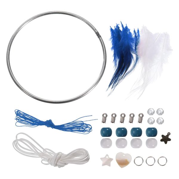 PATIKIL DIY Dream Catcher Kit, Making Dream Catcher Supplies Wall Hanging Handmade Dream Catcher Kits for Beginner Style 2, Dark Blue White