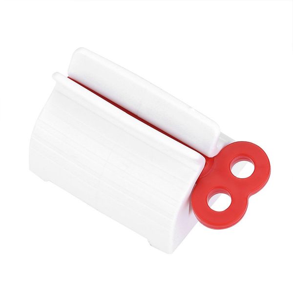 Rolling Tube Toothpaste Squeezer Novel Rotate Handle Dispenser Super Convenient Saver Multipurpose Sucker Easy Plastic Stand Holder for Bathroom(Red)