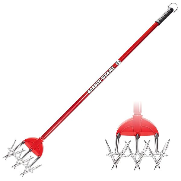 Garden Weasel Rotary Cultivator with Detachable Tines - Long Handle | Aerate, Weed, Cultivate, Plant, Reseed | Lawn Reseeding Garden Tool, Garden Soil Loosener | 90206