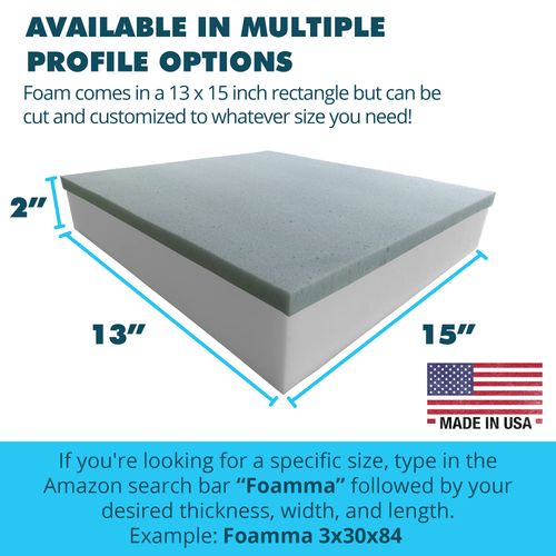 Foamma 2" x 13" x 15" Gel Memory Foam (Chair Cushion Foam for Dining Chairs, Wheelchair Seat Cushion)