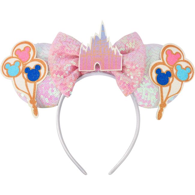 UNSPAZ Castle Mouse Ears Headband,Glitter Mouse Ears Castle Headband for Women Adult Kids Parks Ears for Trips Party Cosplay Costumes