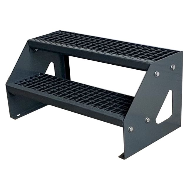 Kaminbau Mierzwa Premium Stahl Treppe Freistehend Verzinkt & komplett Anthrazit Pulverbeschichtet 2 Stufen (Breite 80 cm) (Höhe 38 cm) Wetterfest Gitterroststufe Gartentreppe