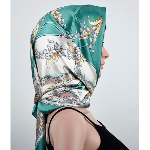 corciova 35 Women Silk Like Bell Orchid Dark Cyan Hair Scarf Curly Headband Tie Sleeping at Night Fashion Bandana Headscarf