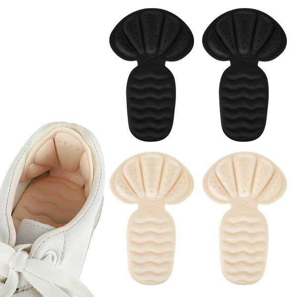 COMNICO Heel Grips, 2 Pairs 2 in 1 Heel Pads Self-Adhesive Heel Cushion Inserts Liner Cushions Shoe Pads Insoles Protectors for Women Men Blisters Loose Shoes Shoe Fillers(Black/Skin)