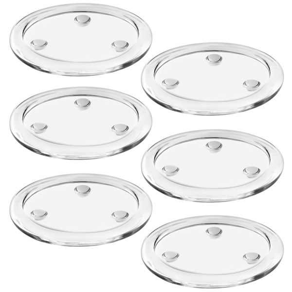 Belle Vous 6 Pack of Round Clear Glass Pillar Candle Plates - 10cm/4 Inches - Votive Tealight Candle Holder Set Ideal for Spa Decorations, Weddings, Parties, Home Decor, Table Centrepieces & Gifts