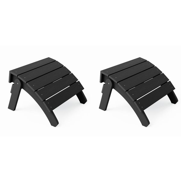 YEFU Adirondack Ottoman Set of 2, Patio Foot Rest, Adirondack Foot Rest, Folding Adirondack Footstool, Weather Resistant for Adirondack Chair, Widely Used for Outdoor, Porch, Backyard, Fire Pits-Black