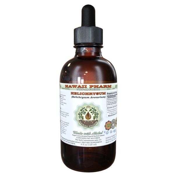 Hawaii Pharm Helichrysum Alcohol-Free Liquid Extract, Organic Helichrysum (Helichrysum Arenarium) Dried Flower Glycerite Natural Herbal Supplement 2 oz