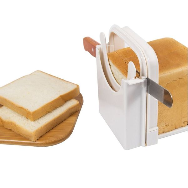 Bread Slicer, Multifunctional Sandwich/Toast Maker, Folding and Adjustable Manual Handhold Homemade Slicer for Cutting Bread Thickness Quick and Safe(White)