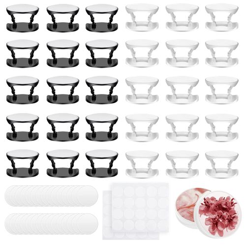 Giyiprpi 30 Pieces Collapsible Blank Sublimation Phone Holders, Self-Adhesive Finger Stand Holder with 30 Sublimation Aluminum Sheets, Cell Phones Grip Holder for Smartphones and Tablets(Black+White)