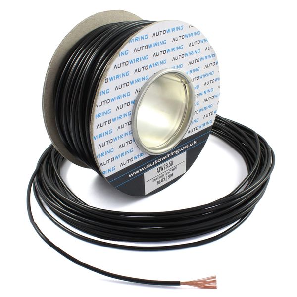 25 AMP Rated 2mm² Single Core Stranded Copper Cable 12v 24v Thin Wall Wire (10M 20M 50M 100M) (BLACK, 10M Coil)