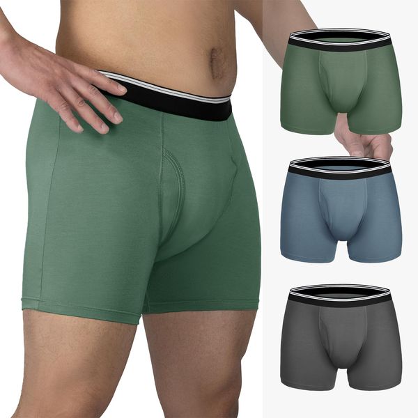 [TIICHOO] Urination Leak-proof Boxer Shorts, Bamboo Fiber, Leakage, Men's Pants, Open Front, Incontinence Pants, Urine Leak Prevention, Absorption Amount, 50cc (1, Dark Gray+1, Army Green, 1 Sky Blue,