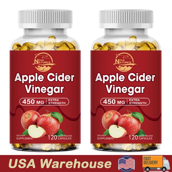 Natural ACV Apple Cider Vinegar Capsules with Mother 1600mg - 2 x 120 Pills