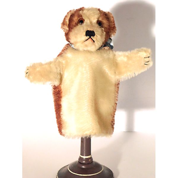 Vtg. Steiff Molly Puppy Dog Brown & White Mohair Hand Puppet Toy Germany Scarce