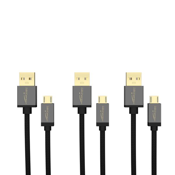 KabelDirekt 3x 1m Micro USB Cable (USB 2.0, Synch & Charge Cable, nylon) PRO Series