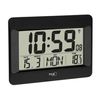 TFA Dostmann Digital Wall Clock, 60.4519.01, Radio-Controlled Clock with Indoor Temperature, Day of the Week (8 Languages), Date, Kitchen Clock, Time Zone Setting, Black, Plastic, (L) 215 x (W) 160 x