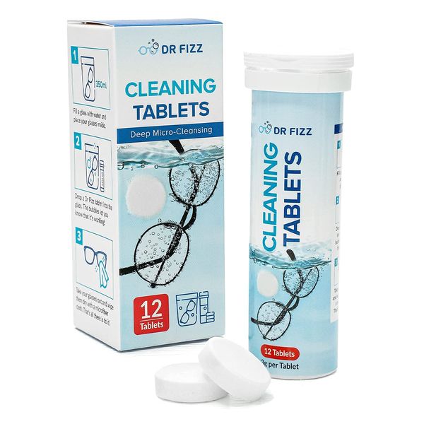 DR FIZZ Glass Cleaning Tablets - 12 Pack Eye Glasses Cleaner Tablets | Eyeglass Cleaner For Prescription Glasses, Sunglasses, and More | Eyeglass Cleaning Solution Removes Dirt, Dust, and Smudges