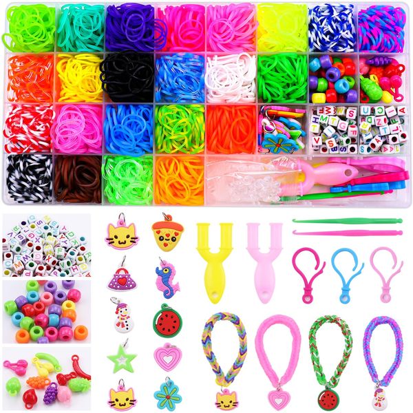 HTVRONT Rubber Band Bracelet Kit - 23 Colors Loom Bracelet Making Kit for Kids, Durable Loom Bands Kit for Beginners Girls Boys Birthday Parties Creativity Gift Art Craft Kit, Loom Bracelet Kit