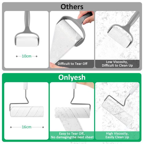 Onlyesh 360 Sheets Lint Roller Pet Hair, 16 cm Extended Lint Roller Area, 4 Rollers, 90 Sheets per Roll + 1 Dispenser, for Lint Roller Clothes, Cat Hair, Sofa, Bed and Carpet