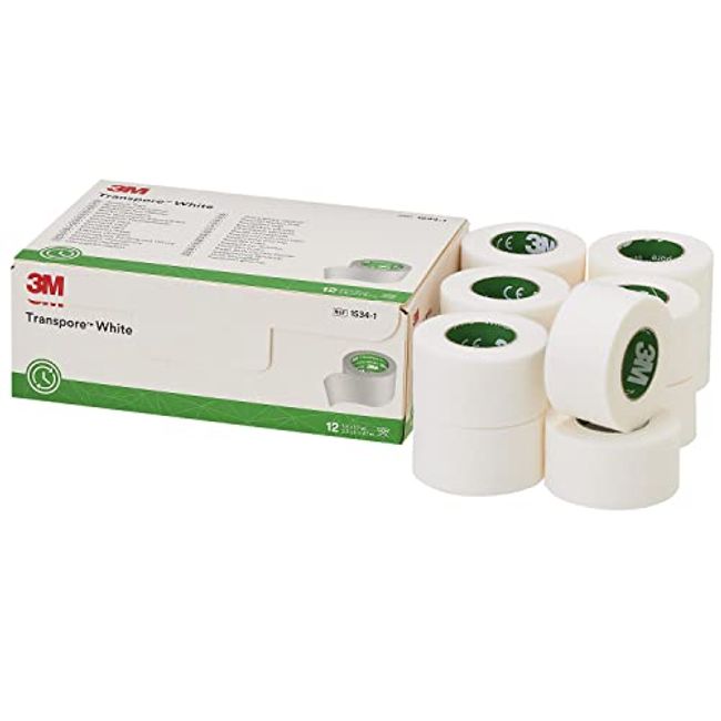 3M Transpore White Medical Tape, 1 Inch X 10 Yard (Pack of 12)