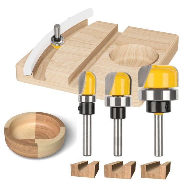 MSMint Dish Bit, Set of 3, 0.2 inch (6 mm) Shaft, Router Bit, Trimmer Bit, Carpentry, with Coro, Round Groove Bit, U-Groove Bit, Dish Tray