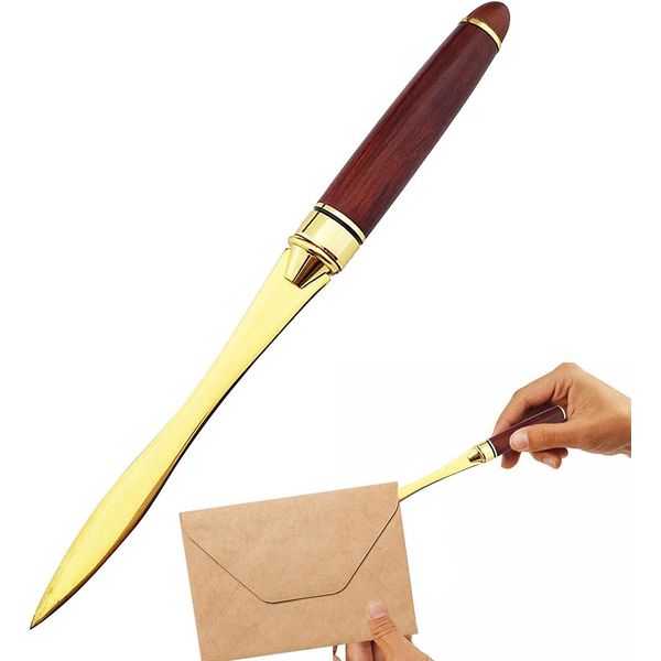 Wooden Handle Letter Opener, Stainless Steel Envelope Opener Knife, Metal Letter Opening Knife, Paper Knife, Wooden Handle, Rat Type, Letter Opener, Approx. 6.1 x 0.5 inches (15.5 x 1.25 cm),