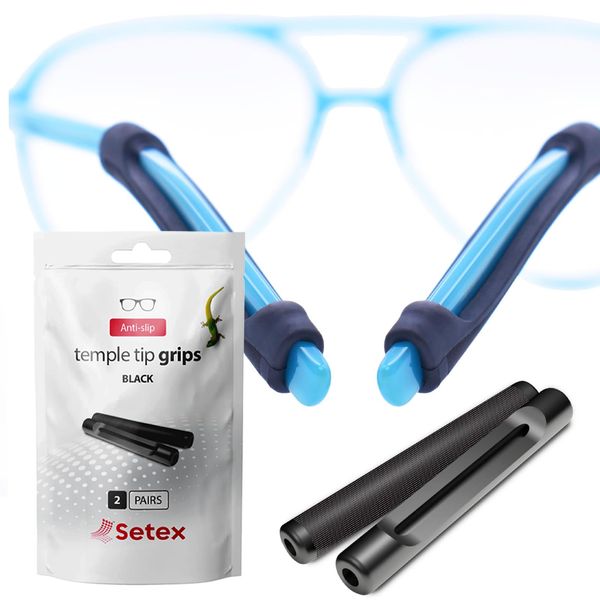 Setex Gecko Grip Temple Tip Grips for Glasses, (2 Black Pairs) USA Made, Innovative Microstructured Fibers Tips, 49mm Length & 7mm Width