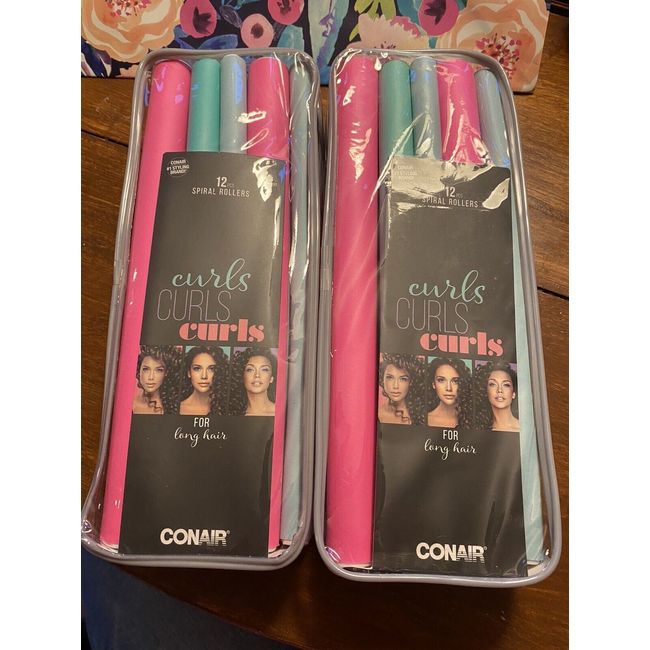 2 Conair 12x2 Spiral Rollers Curls For Long Hair. Reusable Zip Bag