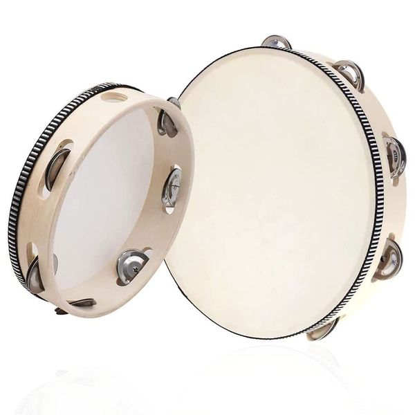 2 stück Tamburin Einreihig, Tambourine, Schlaginstrument, Holz Tambourin, Handtrommel Percussion, mit Jingles, Handtrommel, für Partys, Spiele, Tänze, Schulen, Kinder (6 Zoll und 8 Zoll)