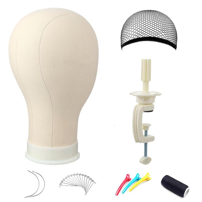 letaomei 23Inch Wig Head with Mannequin Head Stand Wig Head Stand with Canvas Block Head with Mount Holder Mannequin Head for Display Making Wigs(23inch Off White)