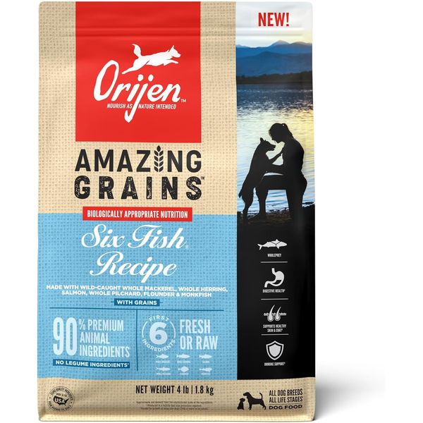 ORIJEN Six Fish Recipe Dry Dog Food, 4lb High Protein, Fresh Ingredients