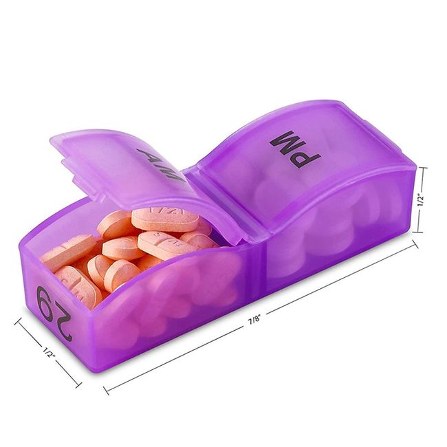 1pc Vitamin Pill Organizer Box/ Weekly/ Am Pm/ Blue White Purple