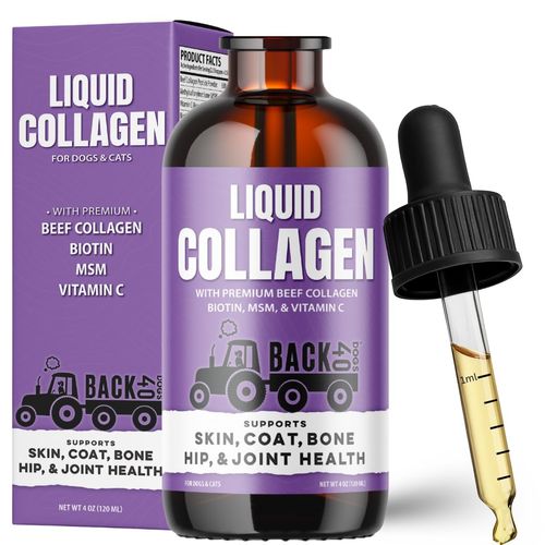 Back 40 Dogs Premium Grass-Fed Liquid Collagen for Dogs Skin and Coat, HIPS and Joints | Allergy Relief with Biotin, Vitamin C and MSM for Joint, Nails & Immunity | Made in USA