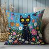 Decorative Cat Floral Throw Pillow Cover, 45 cm, Single-Sided Print, Polyester