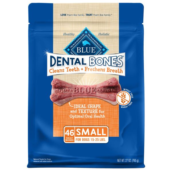 Blue Buffalo Dental Bones Small Natural Dental Chew Dog Treats, (15-25 lbs) 27-oz Bag Value Pack