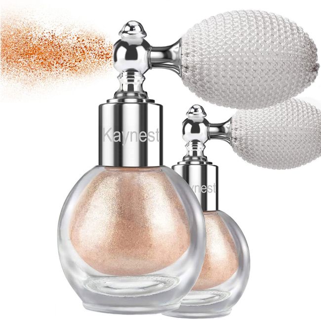 2PCS Highlighter Powder Spray, Body Glitter Face High Gloss Spray Shimmer Sparkle Powder Makeup Spray for Face Body Cosmetic (2#Champagne, 2PCS)