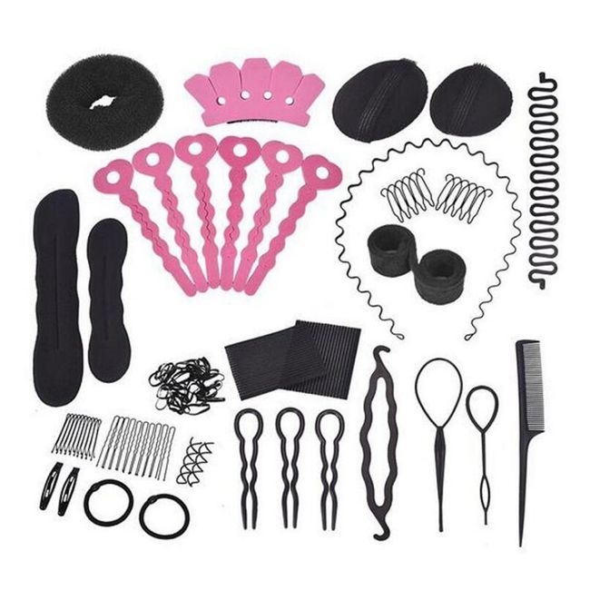 Set of 20 Donut Bun Maker Fashion Hair Design Styling Accessory Maker Pads Hairpins Hairabands Clips Donut Maker Hair Braiding Tool Kit for Ladies Girls DIY Magic Hair Twist Styling Set