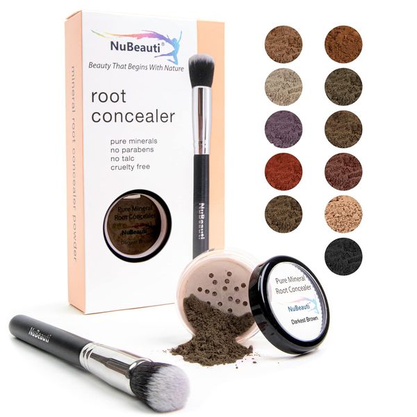 Hair Root Touch Up Powder – Root Cover Up Hair Powder – 11 True-to-Nature Root Concealer Shades – Zero Fragrance, Talc or Parabens – Hair Cover Hairline Powder by NuBeauti (With Brush, Darkest Brown)