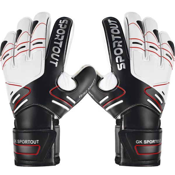 Sportout Youth&Adult Goalie Goalkeeper Gloves,Strong Grip for The Toughest Saves, with Finger Spines to Give Splendid Protection to Prevent Injuries,3 Colors (Black, 8)