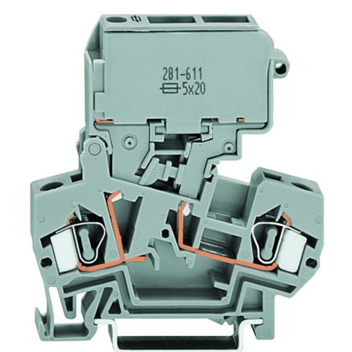 WAGO 281-611/281-418 28-12AWG, 5X20MM; NO. of Positions:2POSITIONS; Wire Size AWG MIN:28AWG; Wire Size AWG MAX:12AWG; Conductor Area CSA:4MM²; Connection Method:CLAMP; Rated Current:10A; Rated VO