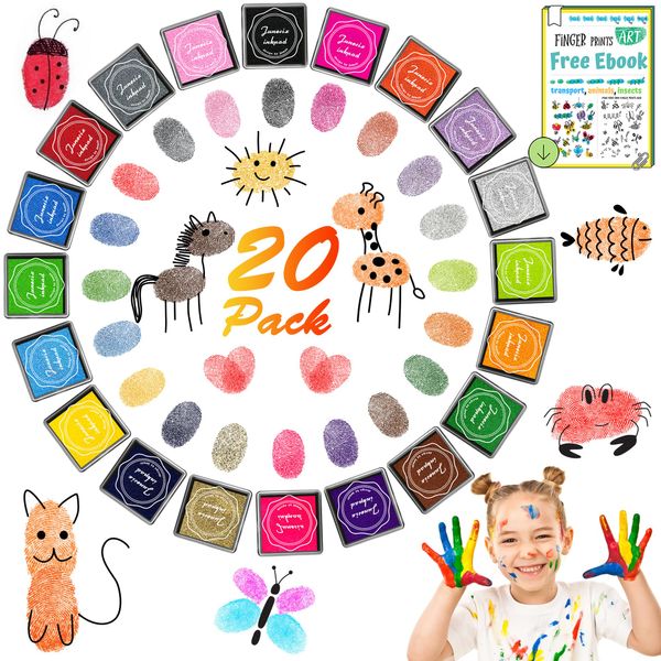 DazSpirit 20 Colours Ink Pads, Non-Toxic Rainbow Stamp Pad, Fingerprint Ink Pads for Stamping Card Making, Stamp Ink for Imagination, Scrapbooking, Card Making, Art, Craft