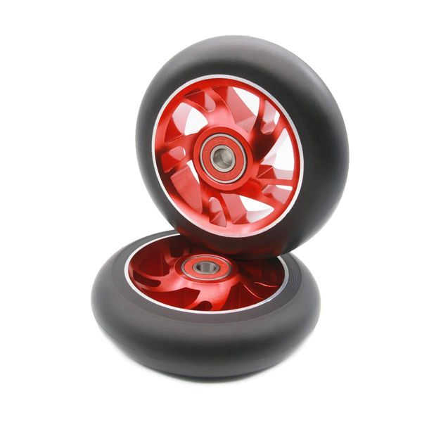 Z-FIRST 2Pcs 100 mm Pro Stunt Scooter Wheels with ABEC 9 Bearings for MGP/Razor/Lucky/Envy/Vokul Pro Scooters Replacement Wheels (Red)